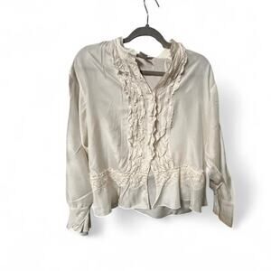 Large Vintage 80s Hygard lightweight airy cream vintage button up blouse